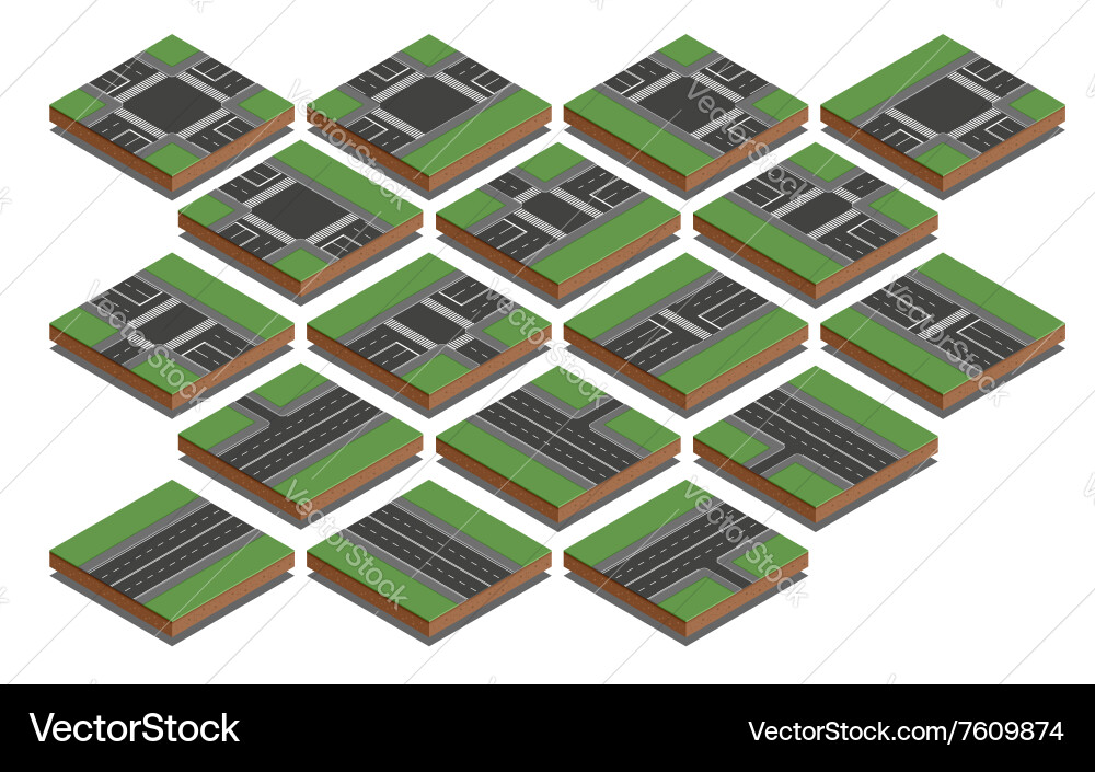 Road elements city map creation kit isometric Vector Image