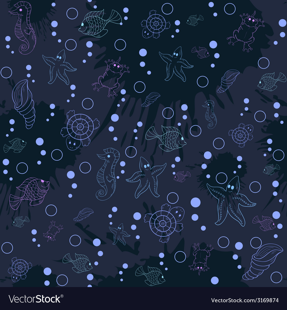 Seamless pattern sea life on the dark background