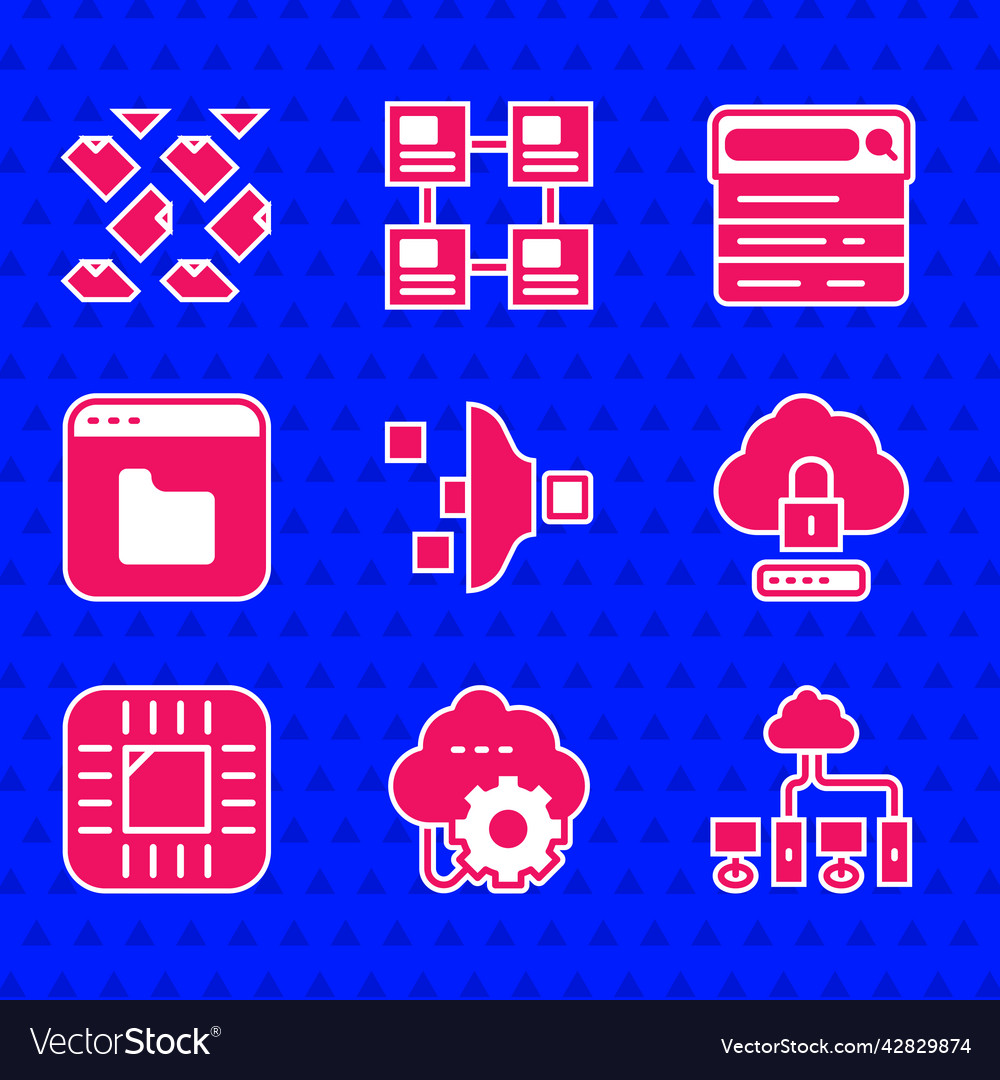 Set filter setting cloud technology data transfer vector image Set filter setting cloud technology data transfer