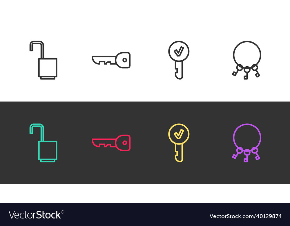 Set line open padlock key and bunch of keys vector image Set line open padlock key and bunch of keys