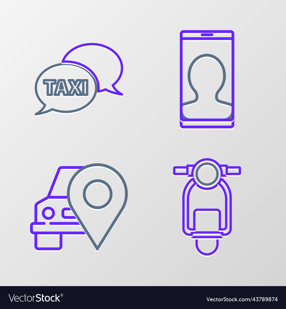 Set line scooter map pointer with taxi call vector image Set line scooter map pointer with taxi call