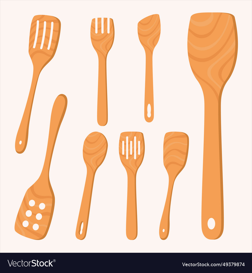 Set of wooden turner spatula Royalty Free Vector Image