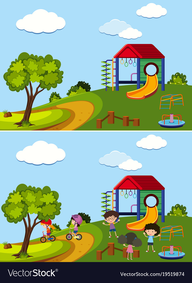 Two scenes of playground with and without kids Vector Image