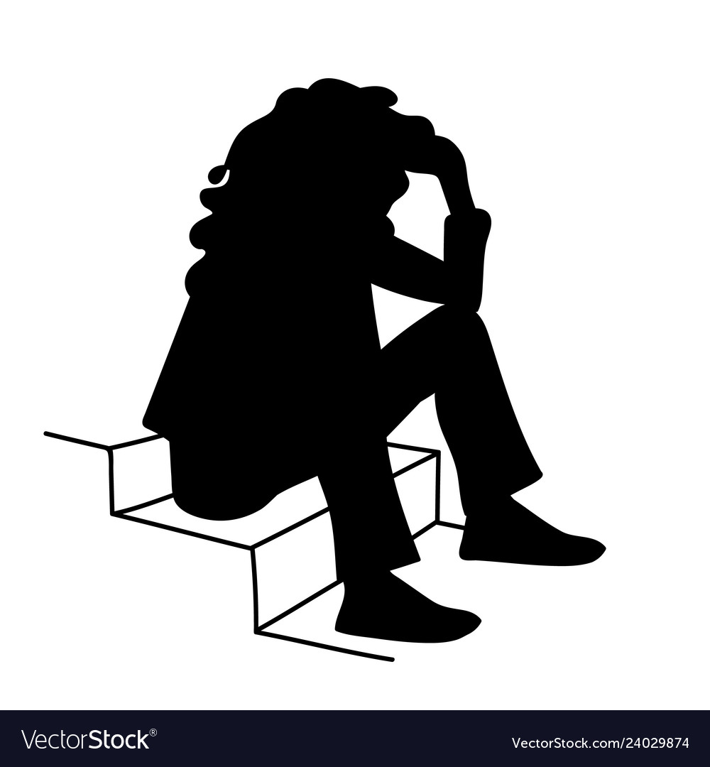 Woman with curly hair sitting on stairs stencil