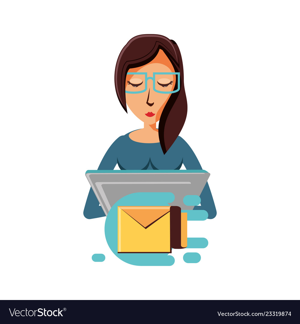 Woman with laptop and envelope mail