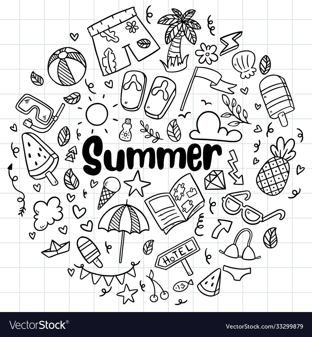 011 hand drawn summer beach doodles isolated Vector Image