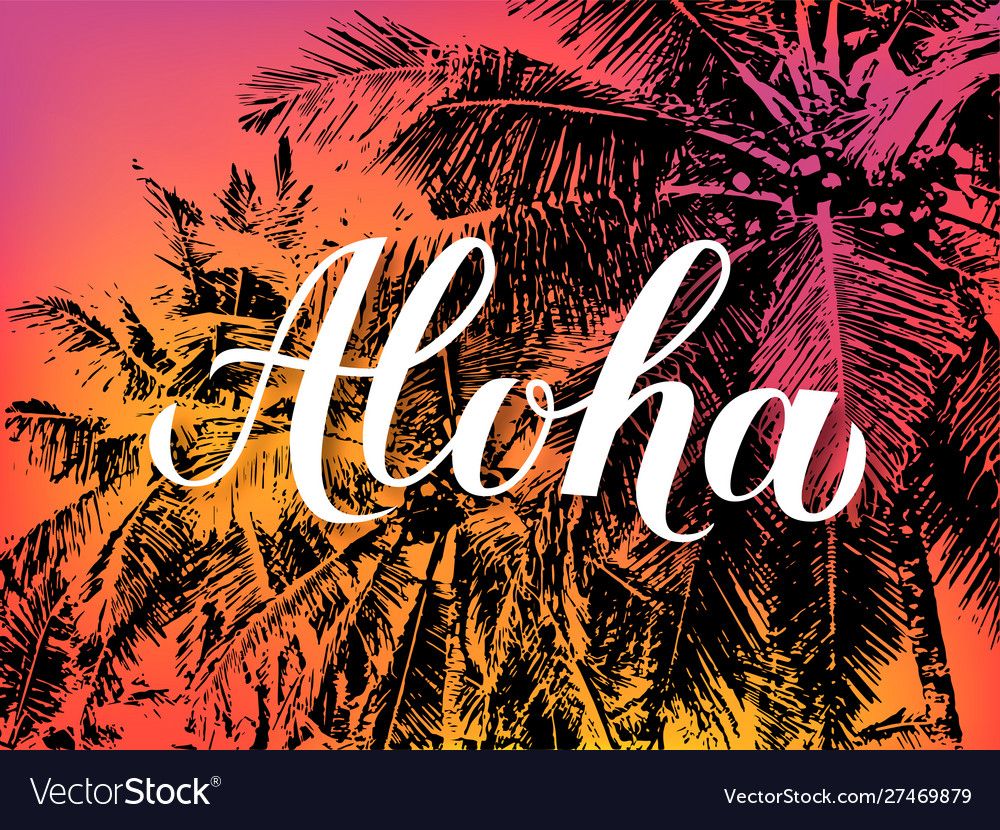 Aloha calligraphy lettering on bright background Vector Image