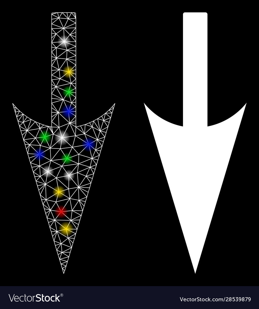 Bright mesh wire frame sharp down arrow icon vector image Bright mesh wire frame sharp down arrow icon