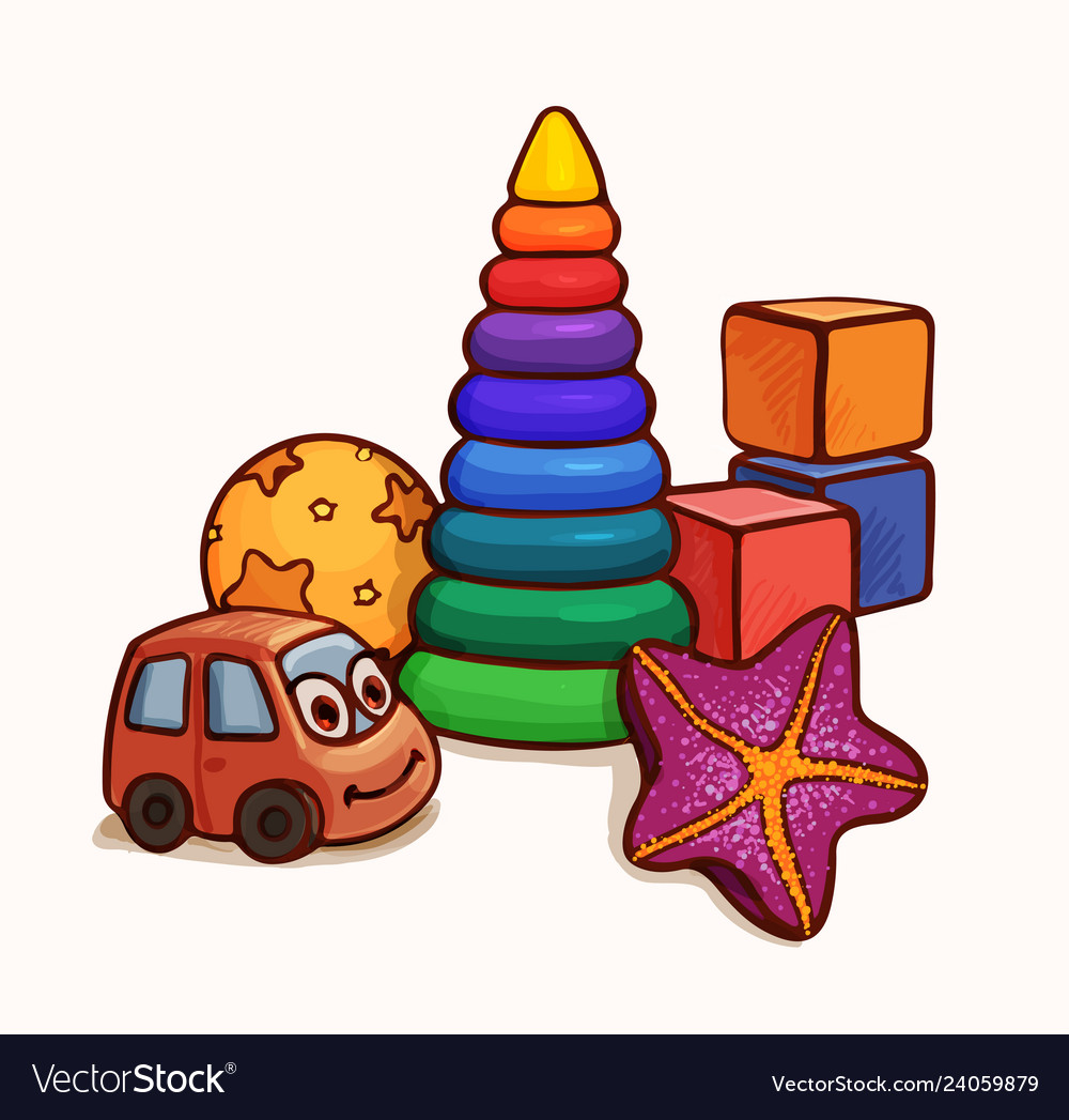 Composition of several bright toys bright cartoon Vector Image Composition of several bright toys bright cartoon Vector Image