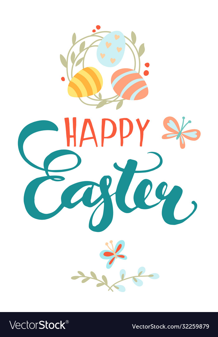 Funny cute colorful greeting happy easter card vector image Funny cute colorful greeting happy easter card