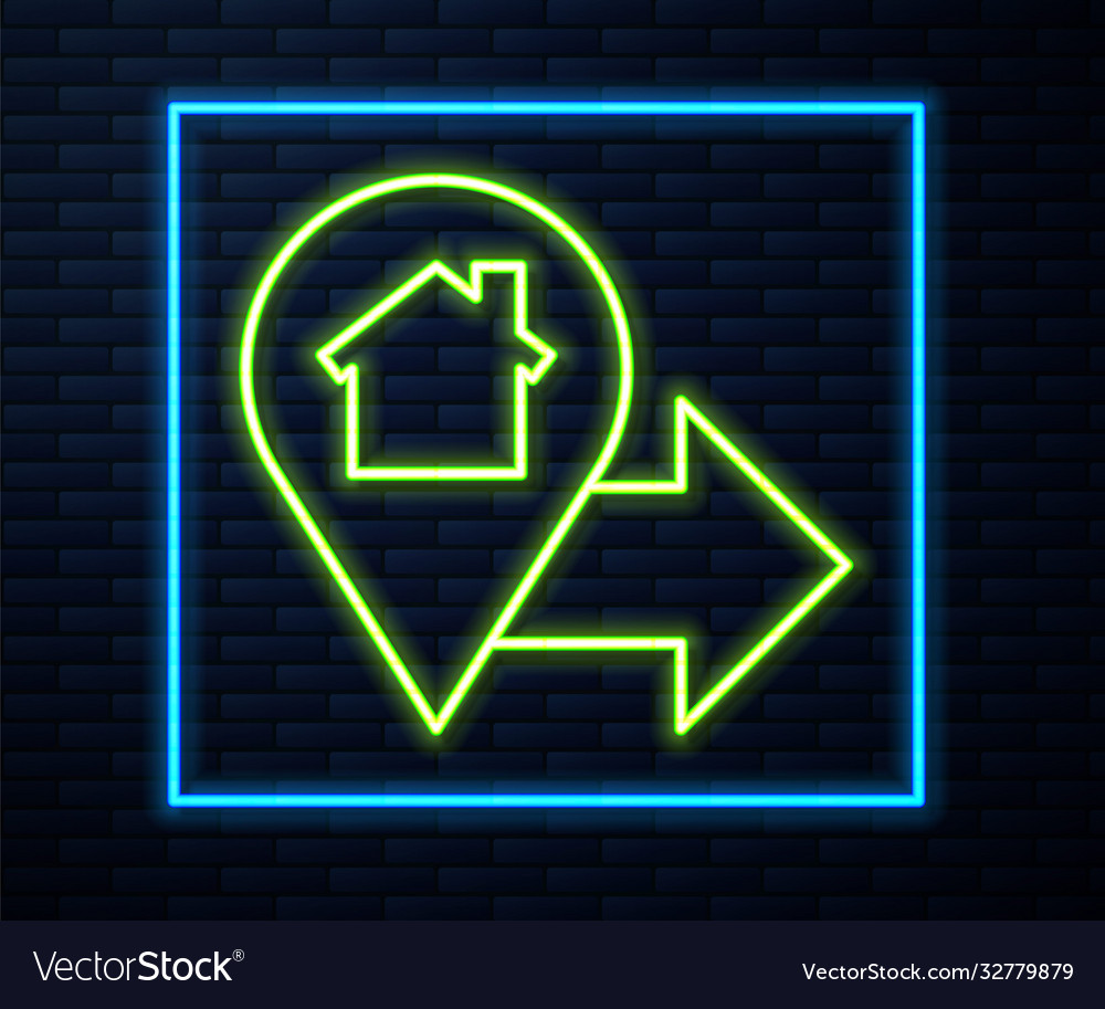 Glowing neon line map pointer with house icon vector image Glowing neon line map pointer with house icon