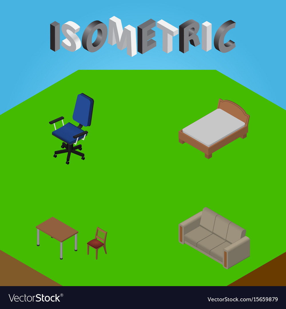 Isometric furnishing set of chair couch office