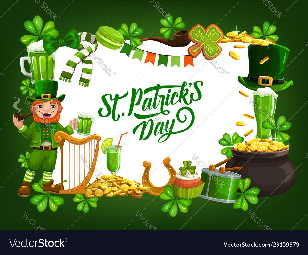 Patricks day holiday symbols frame Royalty Free Vector Image