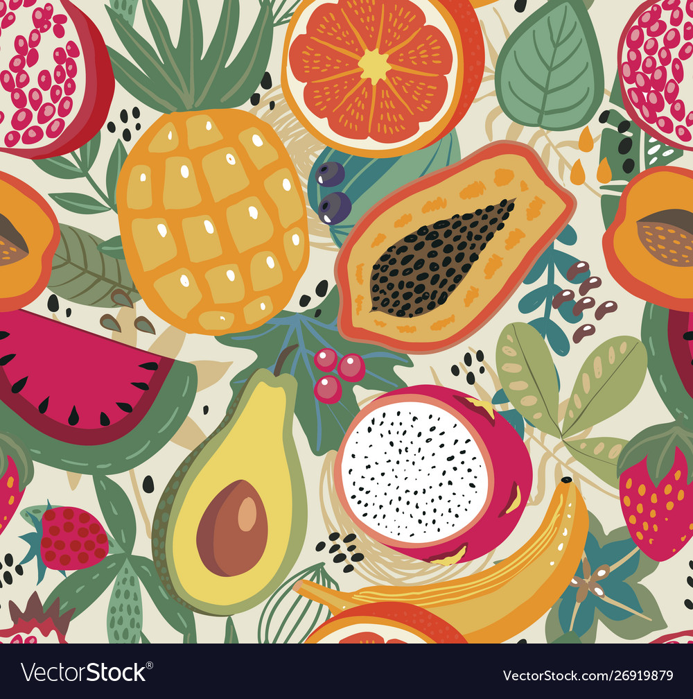 Seamless pattern with different tropical Vector Image