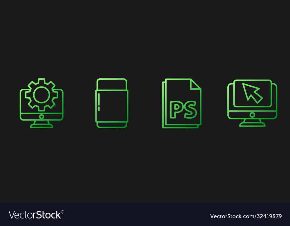 Set line ps file document computer monitor vector image Set line ps file document computer monitor