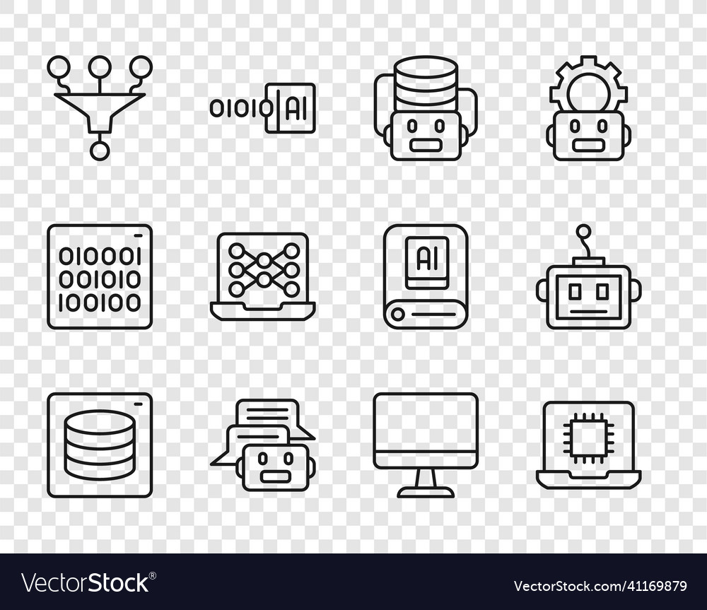 Set line server data processor cpu artificial vector image Set line server data processor cpu artificial