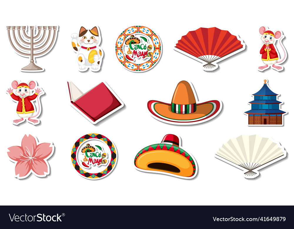 Set of different traditional objects
