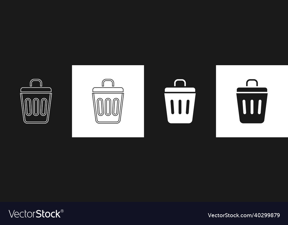 Set trash can icon isolated on black and white Vector Image