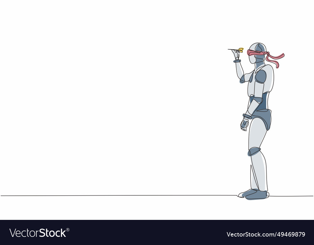 Single continuous line drawing robot blindfolded vector image Single continuous line drawing robot blindfolded