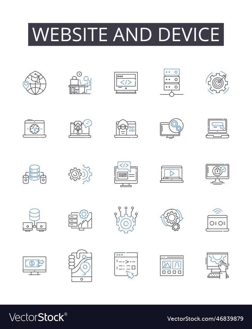 Website and device line icons collection homepage vector image Website and device line icons collection homepage