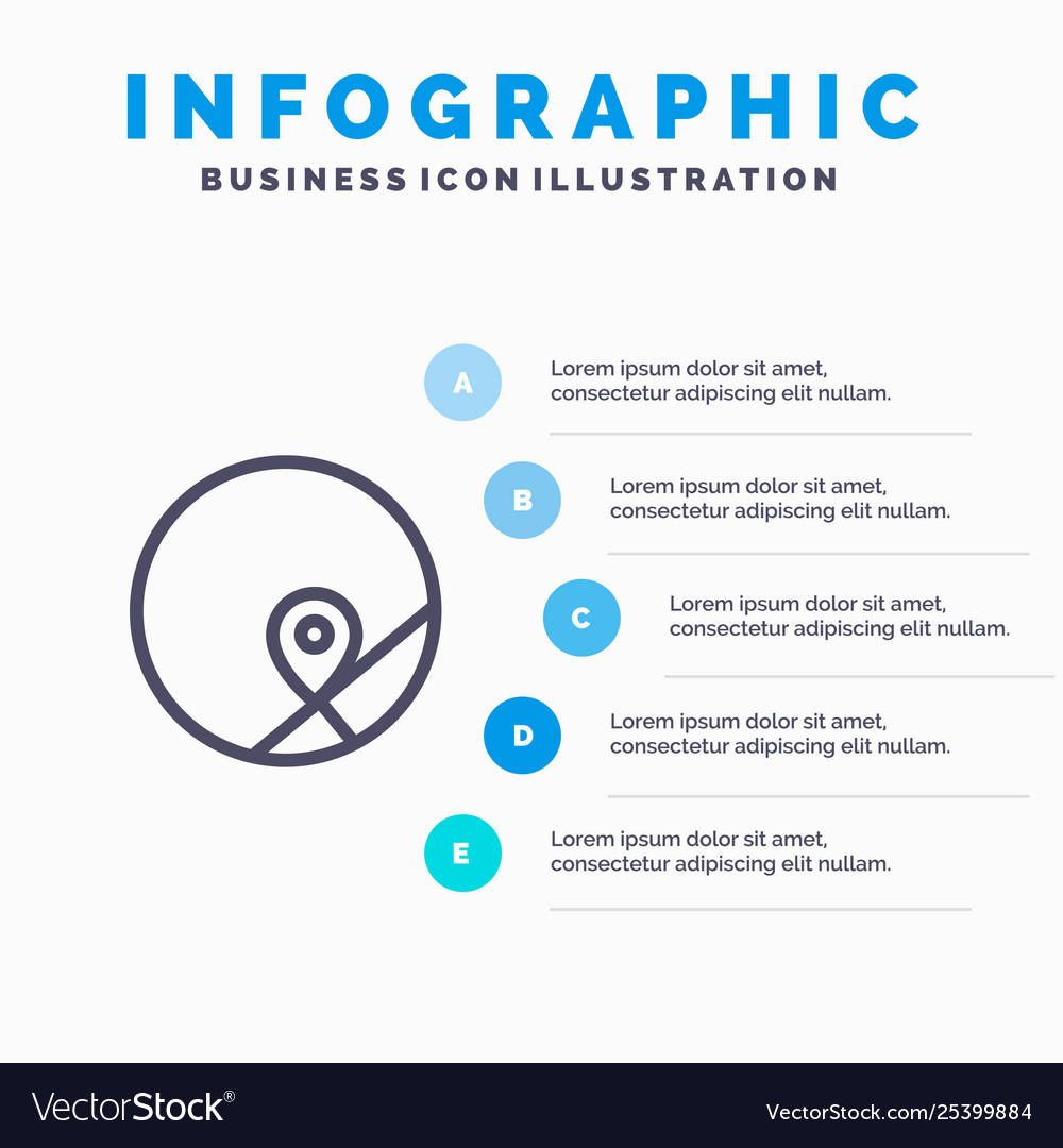 Basic map location line icon with 5 steps vector image Basic map location line icon with 5 steps