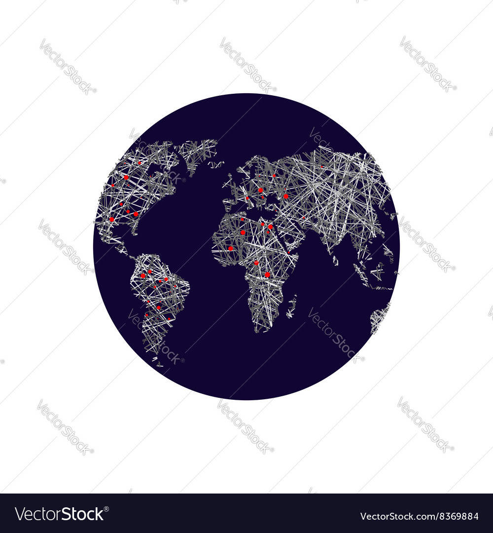 Black earth linear world map red lights capitals