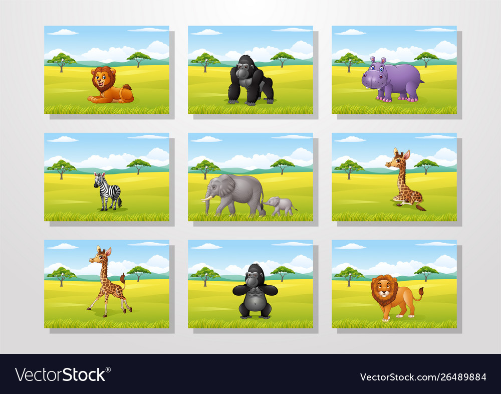 Cartoon animal with african landscape background