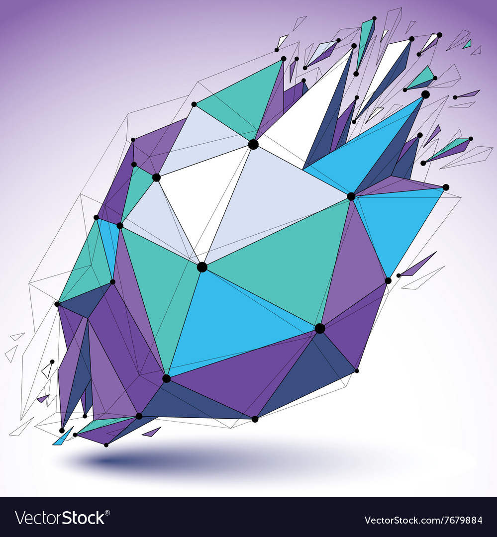 Dimensional colorful wireframe object demolished