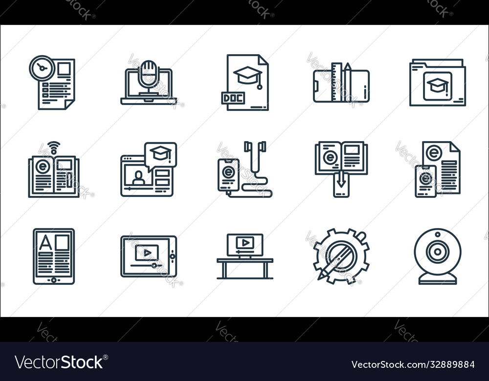 Elearning line icons linear set quality vector image Elearning line icons linear set quality