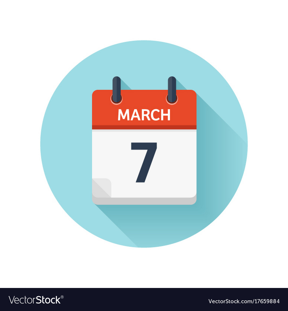 March 7 flat daily calendar icon date Royalty Free Vector