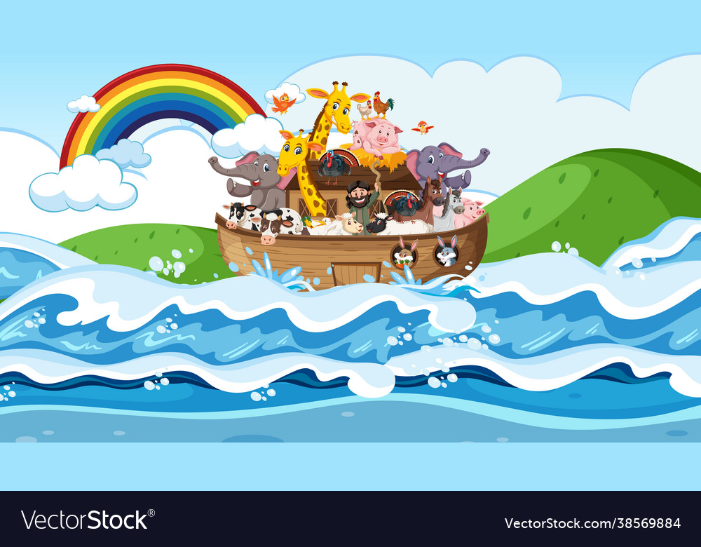 Noahs Ark mit Tieren im Ozean