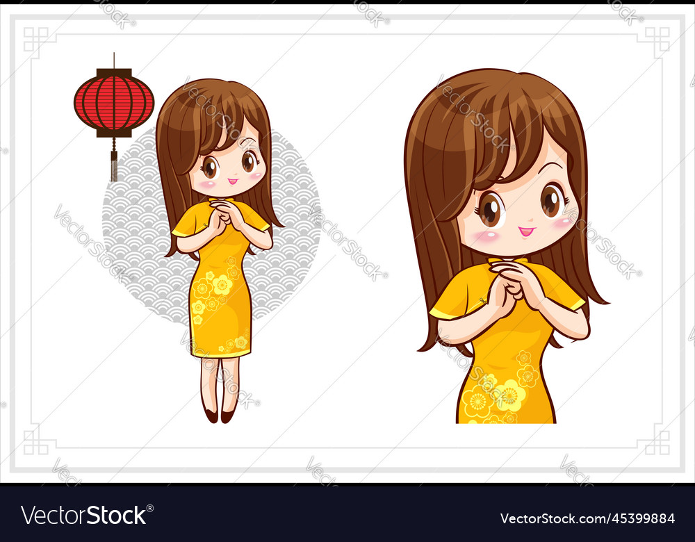 Pretty chinese girl in mandarin gown vector image Pretty chinese girl in mandarin gown