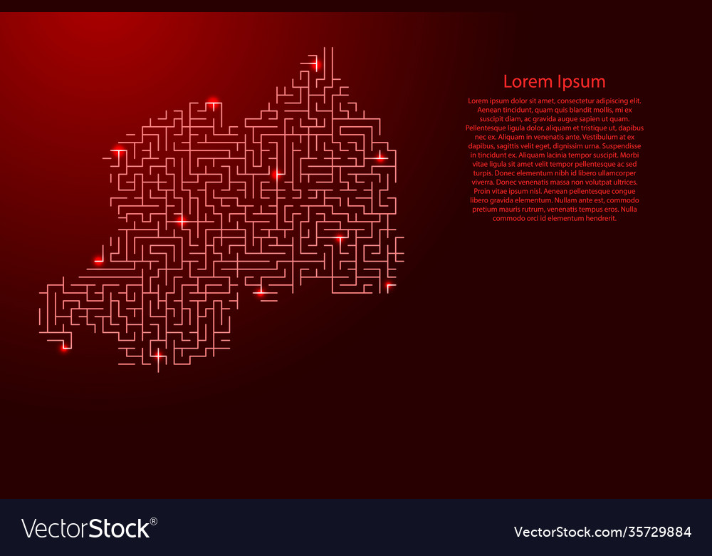 Rwanda map from red pattern maze grid vector image Rwanda map from red pattern maze grid