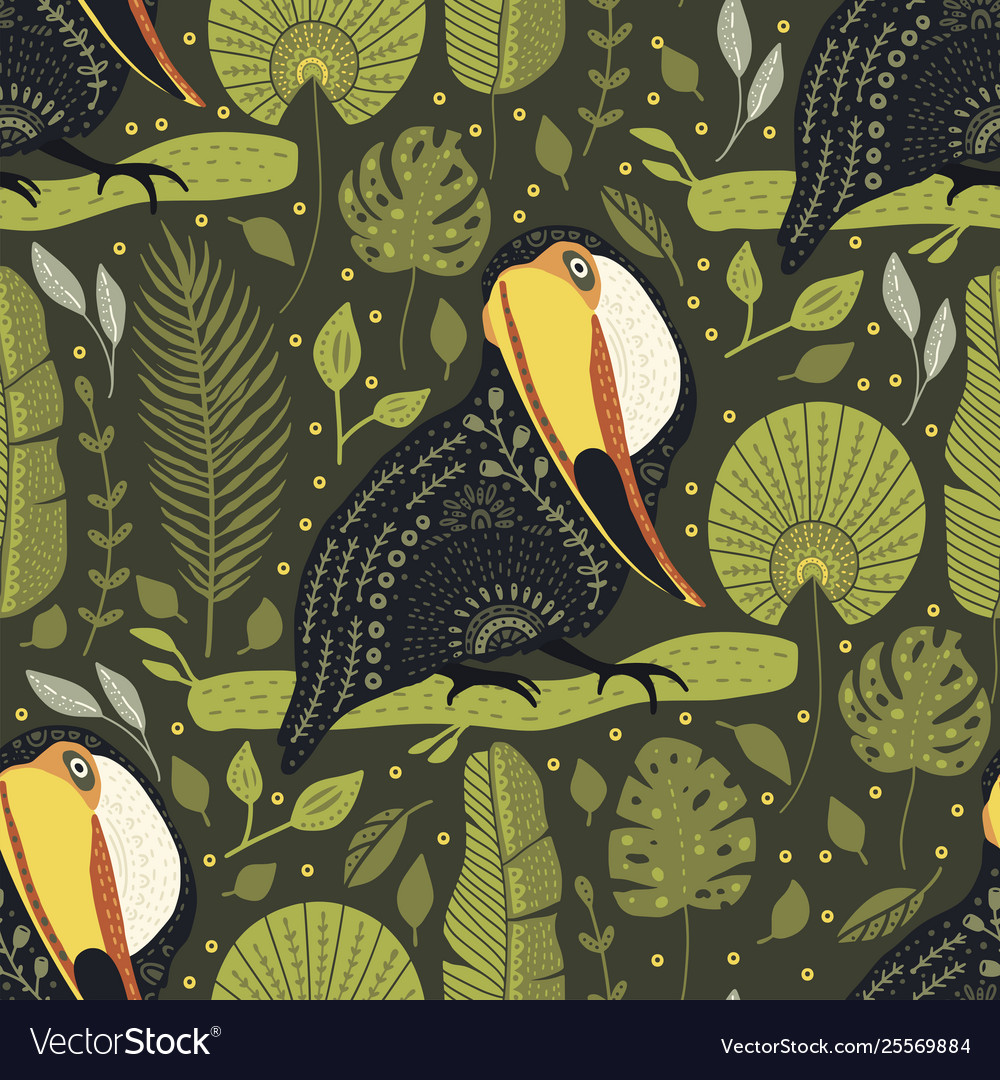 Seamless pattern with toucan