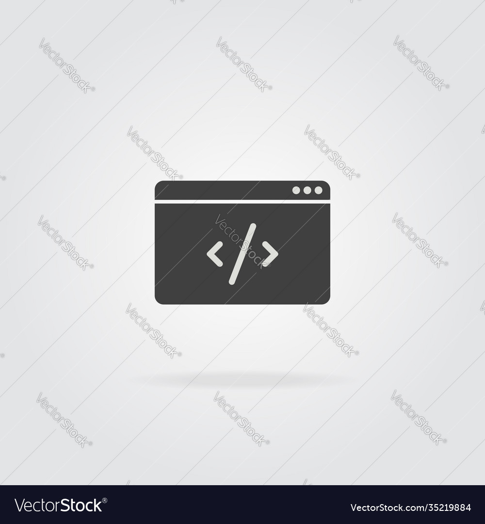 Web browser page with code icon dark grey vector image Web browser page with code icon dark grey