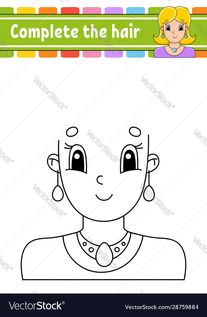 Worksheet Complete Picture Draw Hair Cheerful Vector Image