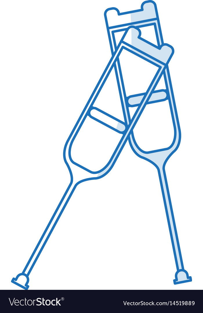 Blue silhouette shading pair of medical crutches