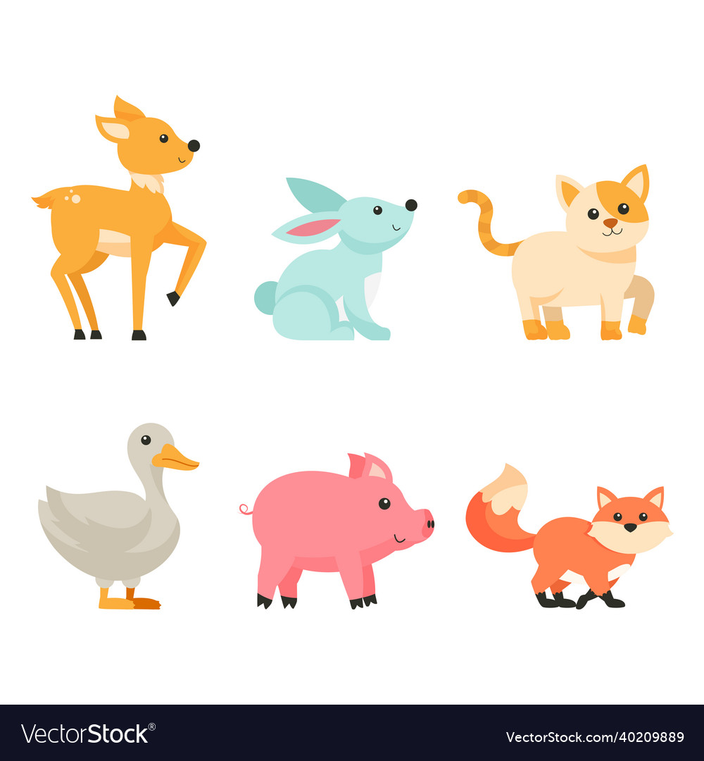 Bundle of isolated cute animal cartoon characters