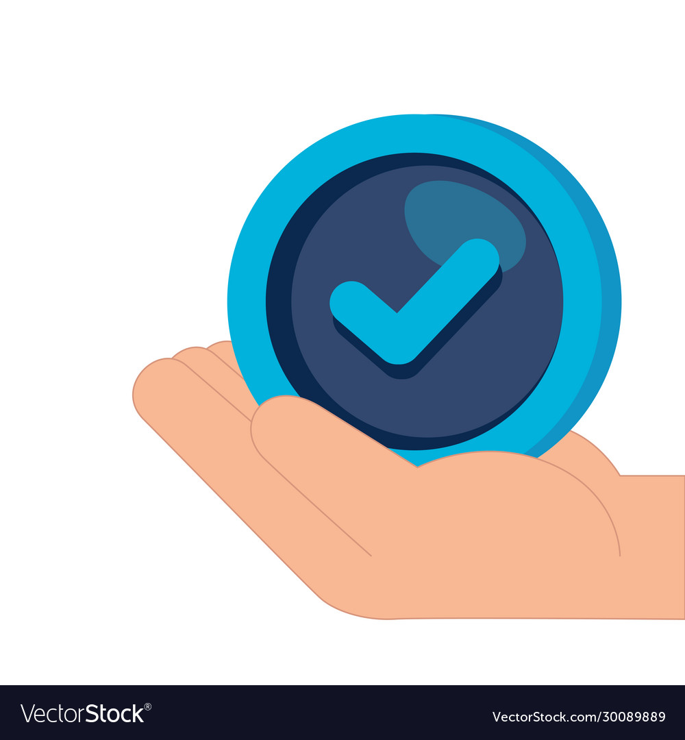 Hand with check symbol in frame circular