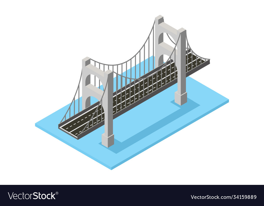 Isometric bridge traffic Royalty Free Vector Image