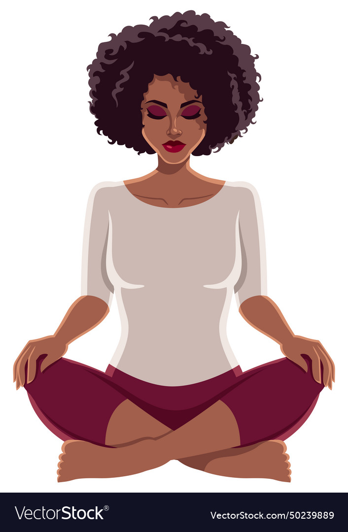 Meditating girl black on white Royalty Free Vector Image