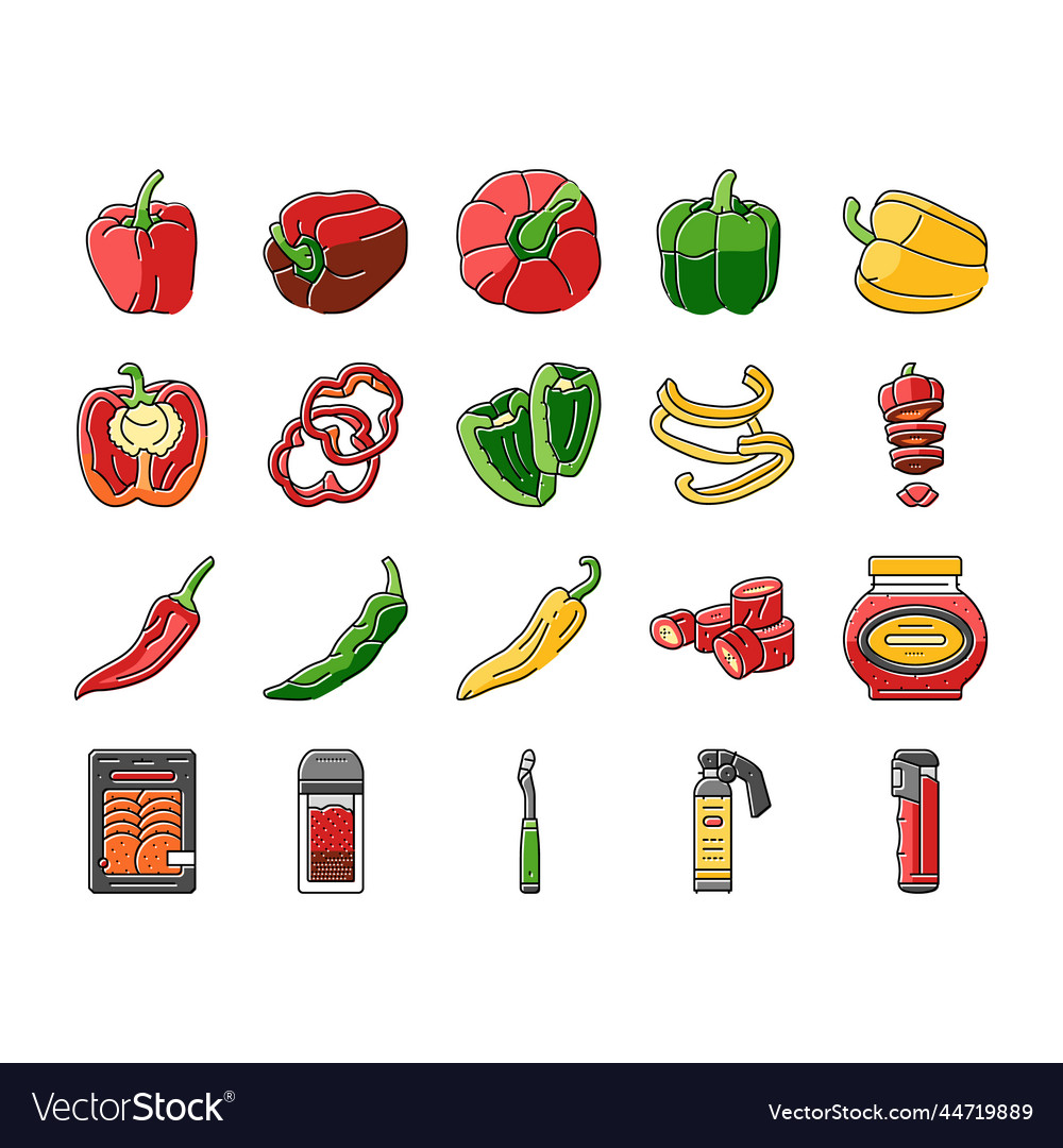 Pepper ingredient food organic icons set