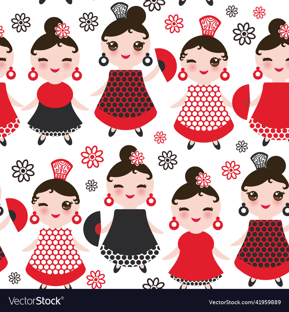 Seamless pattern spanish woman flamenco dancer