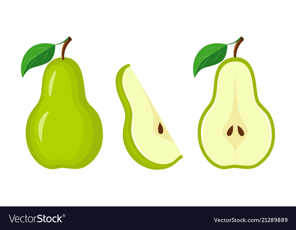 Whole green pear half and slice