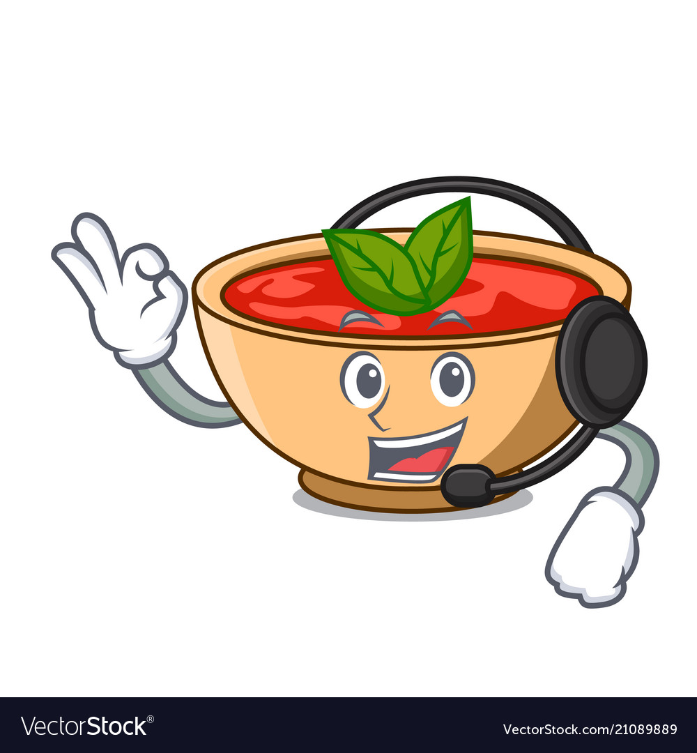 With headphone tomato soup character cartoon