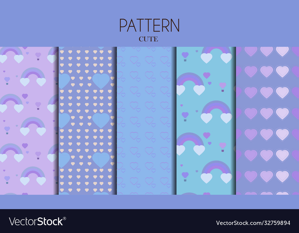 A set seamless cute pastel patterns with hearts