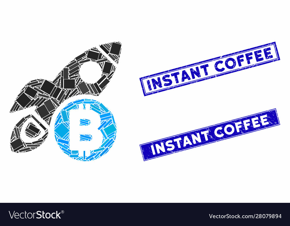 Bitcoin rocket mosaic and scratched rectangle vector image Bitcoin rocket mosaic and scratched rectangle
