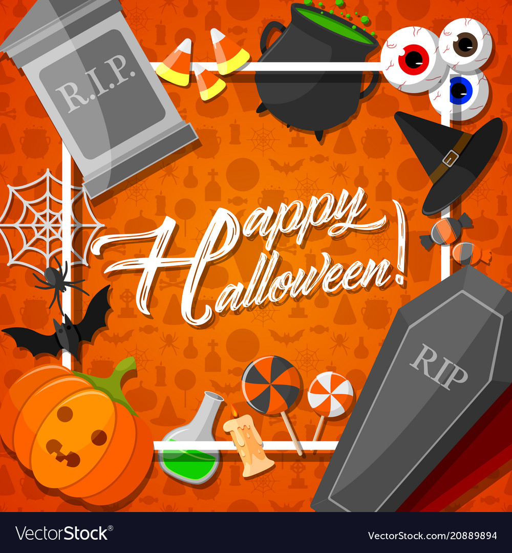 Halloween frame with orange background Royalty Free Vector