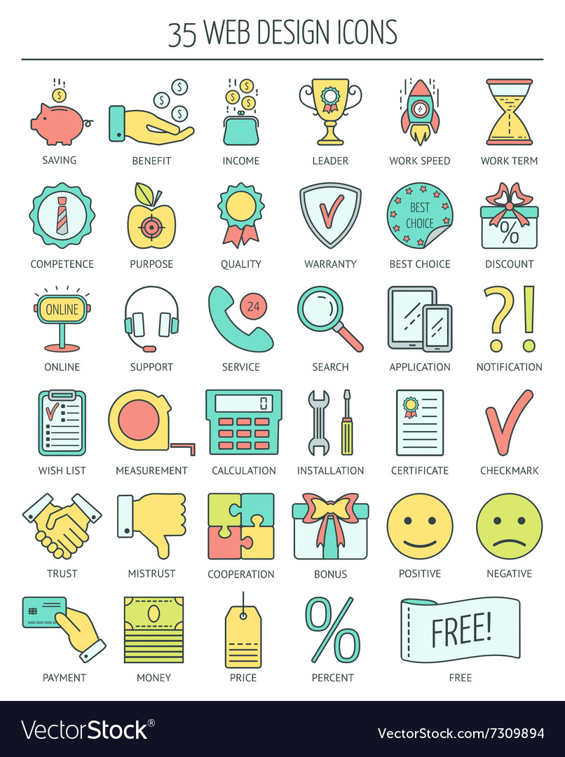 Linear web icons color moder line