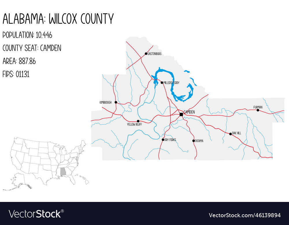 Map of wilcox county in alabama usa Royalty Free Vector